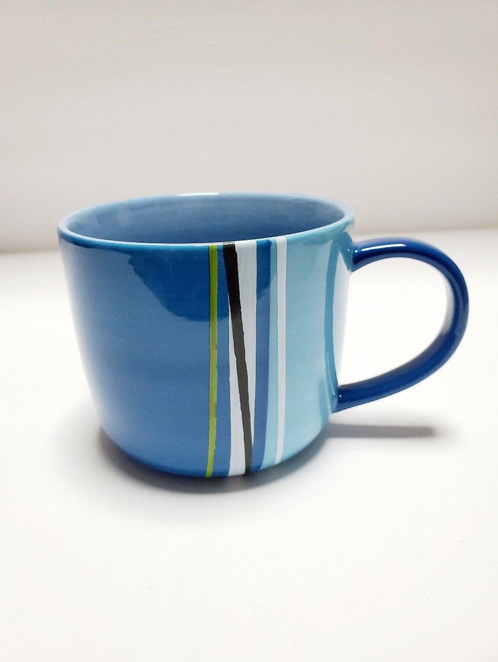 Starbucks 2008 Blue & White Striped Ceramic Coffee Mug